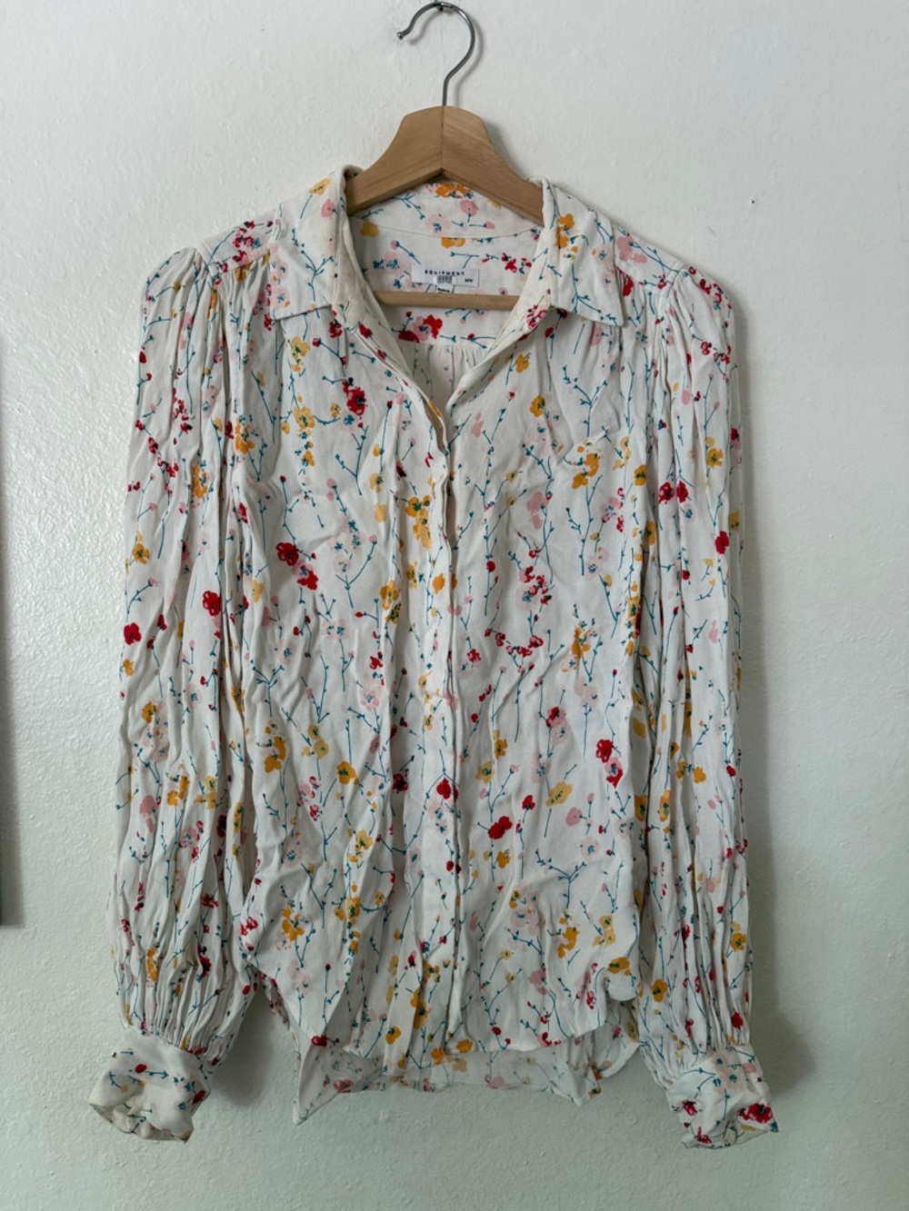 Equipment Floral Button Up Blouse in White Red Yellow Pink Sz M